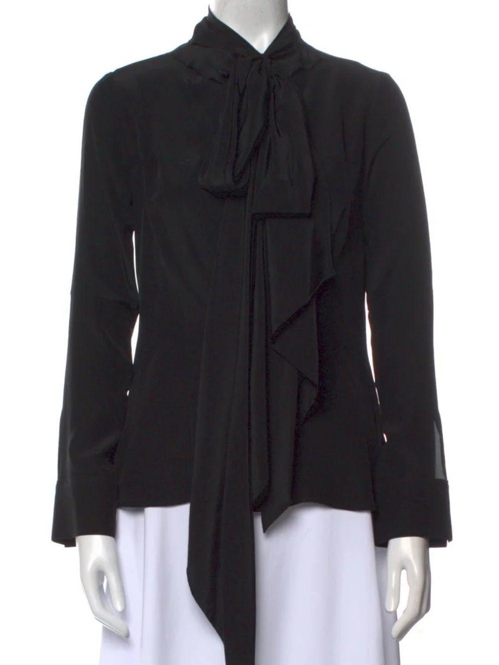 Yohji Yamamoto 2003 Black Long-Sleeve Tie-Neck silk Blouse